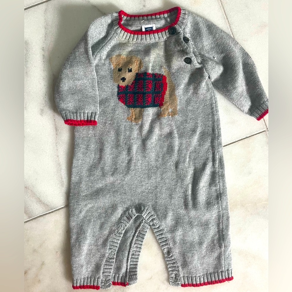 Janie and Jack Christmas/ puppy sweater onsie
